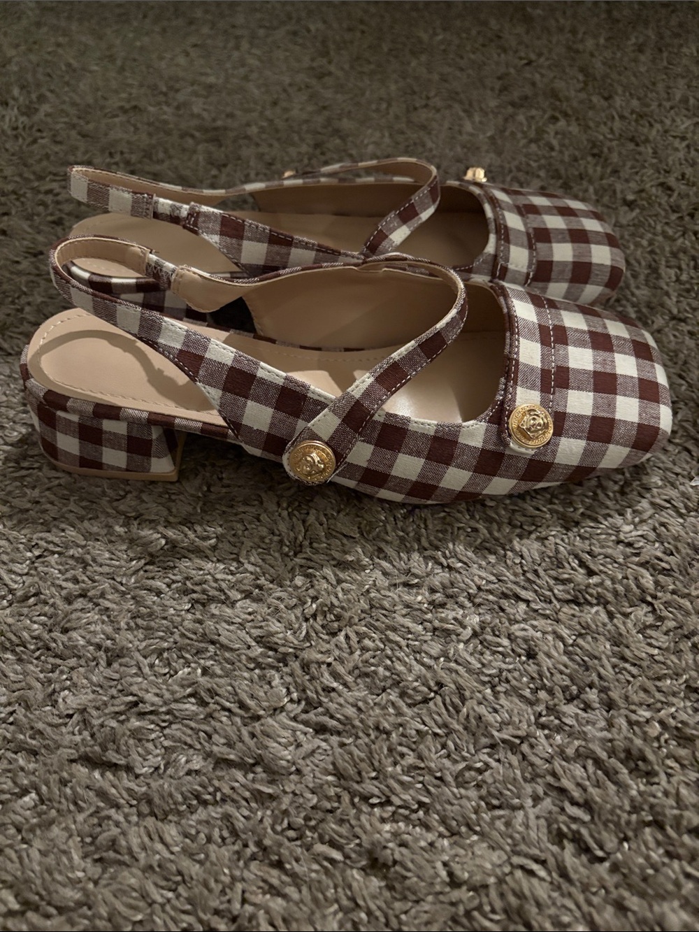 Gingham Slingback Low Block Heel Pump, Size 8, Coquette - Picture 8 of 8